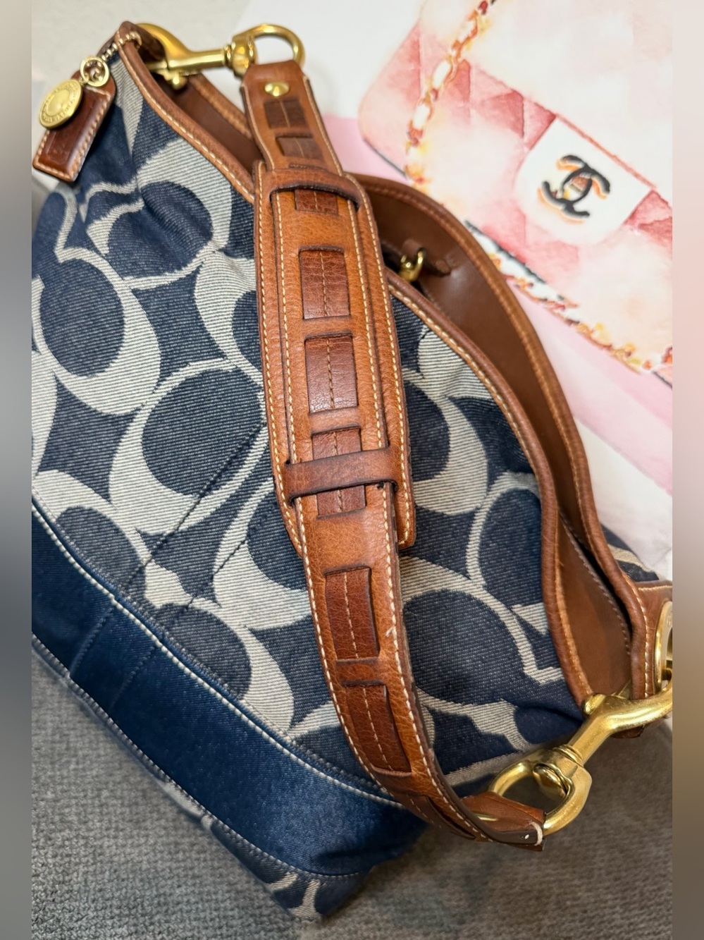 Coach Denim Signature Stripe Shoulder Hobo Bag No. C0768-11182 - Picture 4 of 12